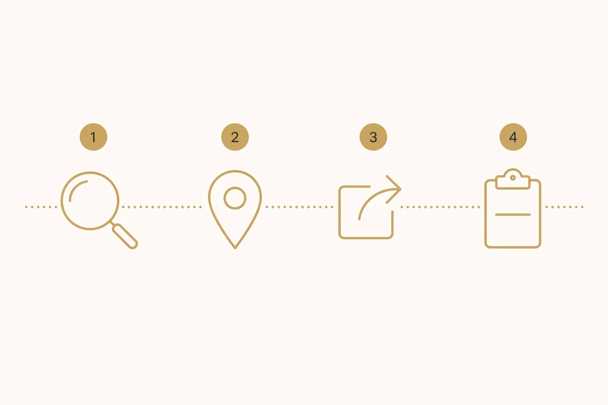 Illustration des 4 étapes pour récupérer le lien Google Maps
